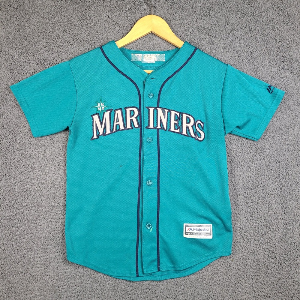 Majestic Seattle Mariners Kyle Seager 15 Kids Baseball Jersey Teal Medium 10-12
